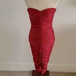 Hot Miami Style Red strapless dress with front & back Ruching size L new w/  tag